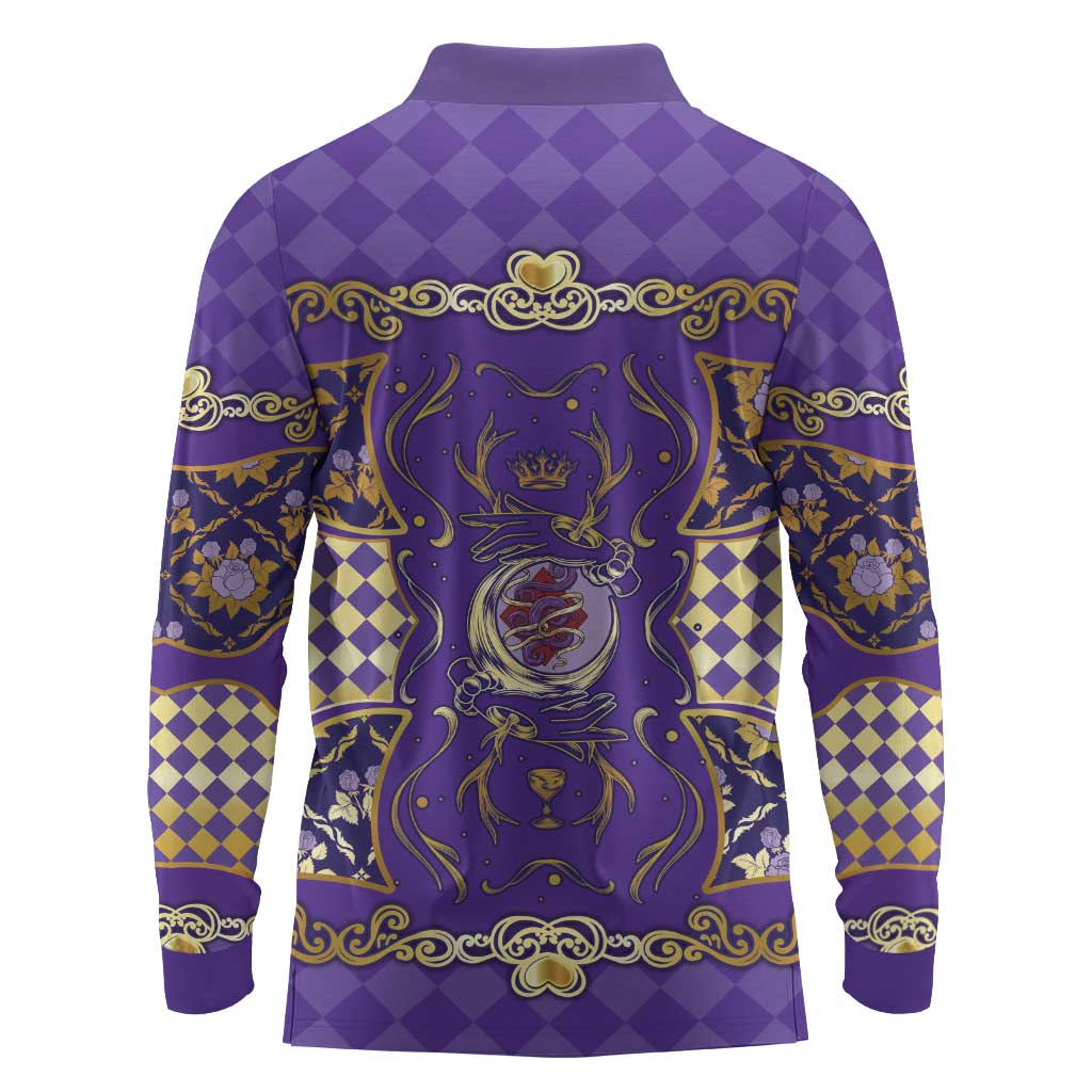 Zodiac Signs Long Sleeve Polo Shirt The Air Element Baroque Diamonds Card