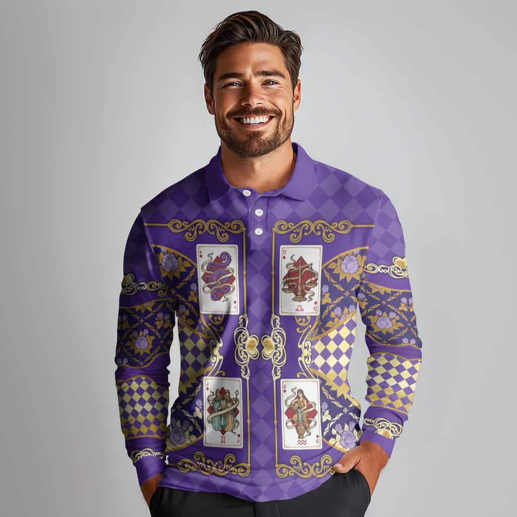 Zodiac Signs Long Sleeve Polo Shirt The Air Element Baroque Diamonds Card