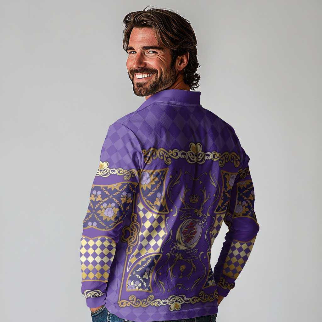 Zodiac Signs Long Sleeve Polo Shirt The Air Element Baroque Diamonds Card