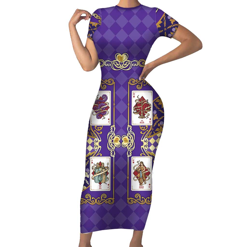 Zodiac Signs Short Sleeve Bodycon Dress The Air Element Baroque Diamonds Card