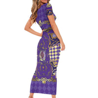 Zodiac Signs Short Sleeve Bodycon Dress The Air Element Baroque Diamonds Card