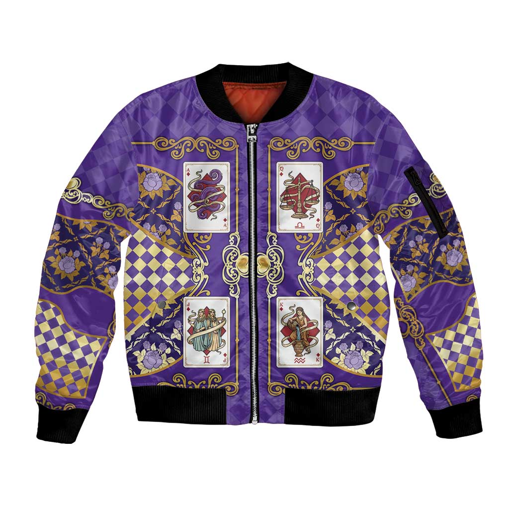 Zodiac Signs Sleeve Zip Bomber Jacket The Air Element Baroque Diamonds Card