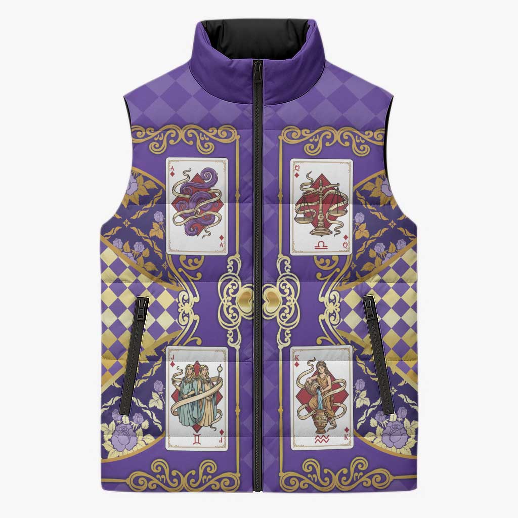 Zodiac Signs Sleeveless Puffer Jacket The Air Element Baroque Diamonds Card