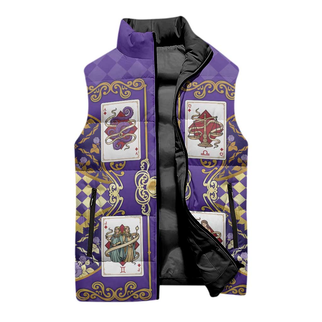 Zodiac Signs Sleeveless Puffer Jacket The Air Element Baroque Diamonds Card