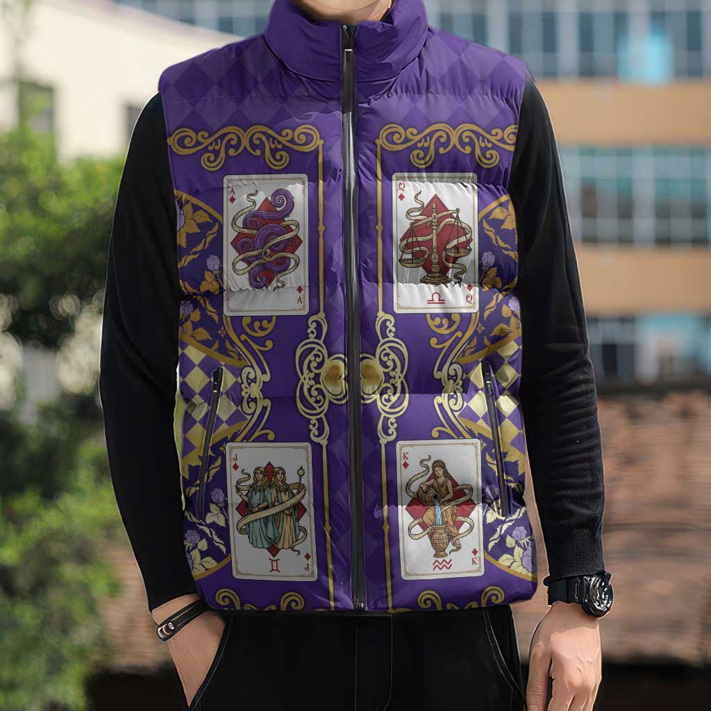 Zodiac Signs Sleeveless Puffer Jacket The Air Element Baroque Diamonds Card