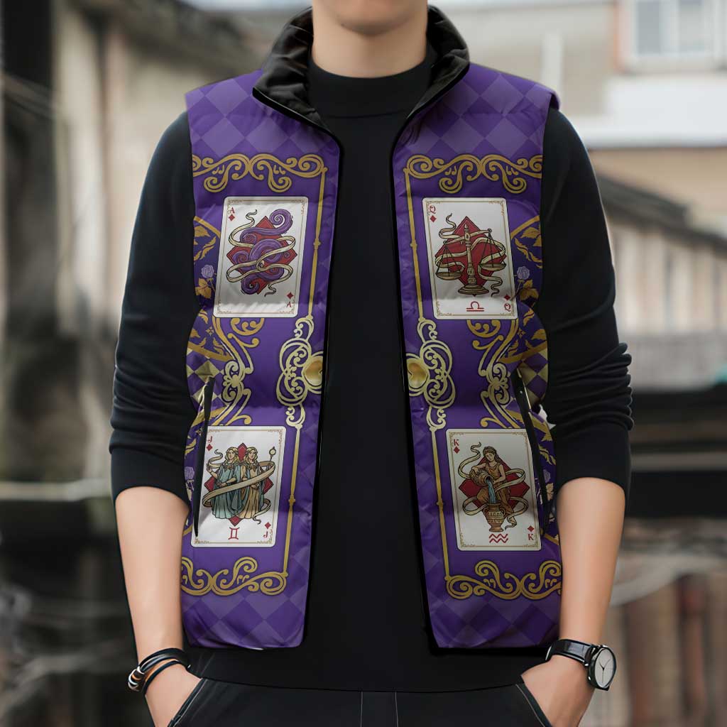 Zodiac Signs Sleeveless Puffer Jacket The Air Element Baroque Diamonds Card
