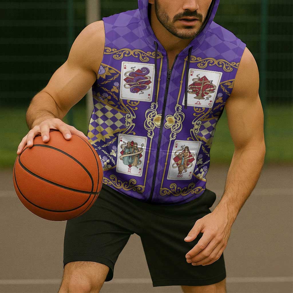 Zodiac Signs Sleeveless Zip Hoodie The Air Element Baroque Diamonds Card