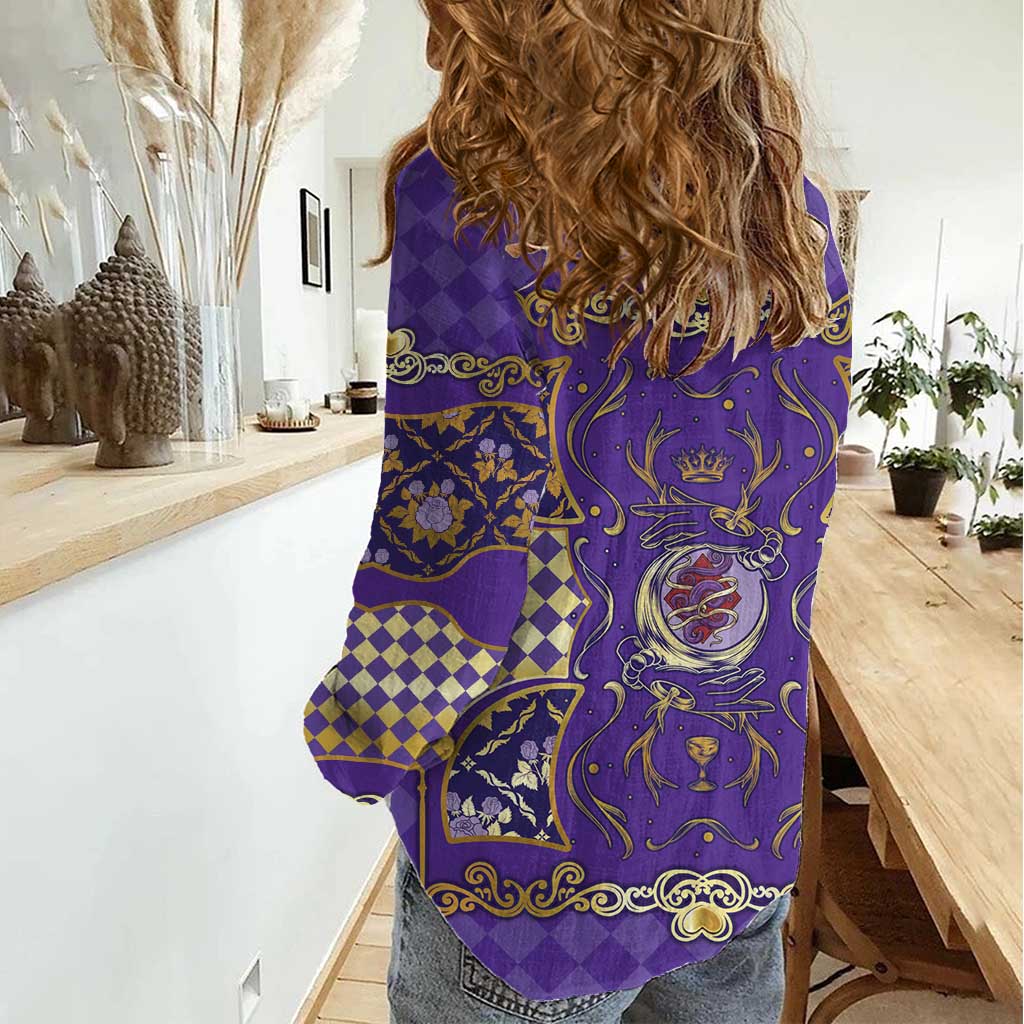 Zodiac Signs Women Casual Shirt The Air Element Baroque Diamonds Card