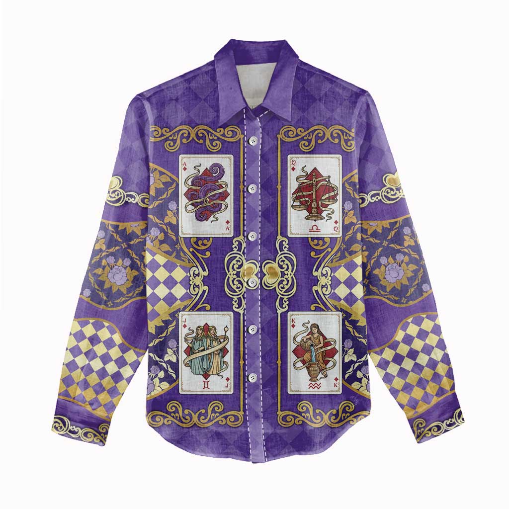 Zodiac Signs Women Casual Shirt The Air Element Baroque Diamonds Card