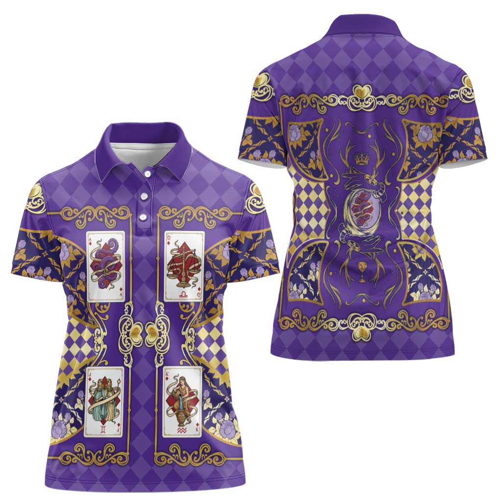 Zodiac Signs Women Polo Shirt The Air Element Baroque Diamonds Card