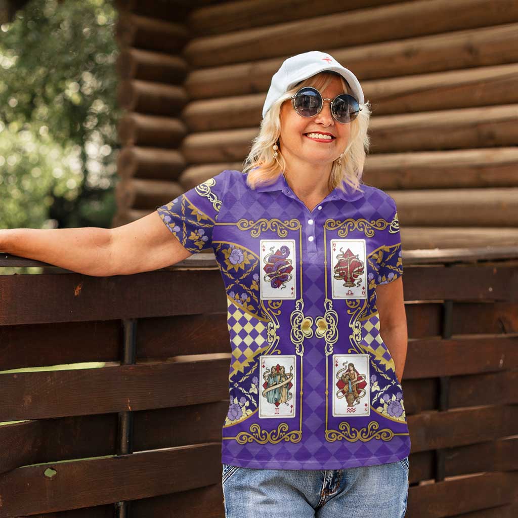 Zodiac Signs Women Polo Shirt The Air Element Baroque Diamonds Card
