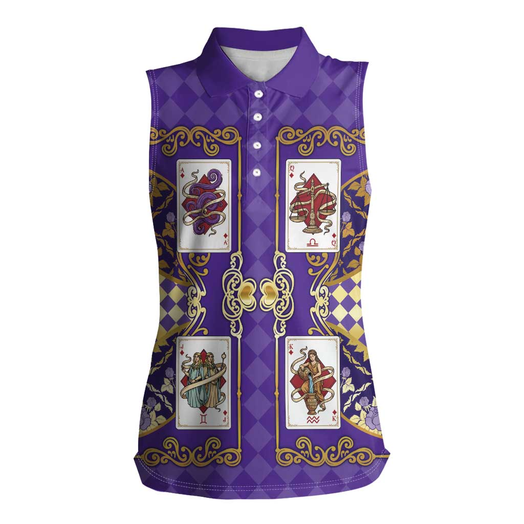 Zodiac Signs Women Sleeveless Polo Shirt The Air Element Baroque Diamonds Card