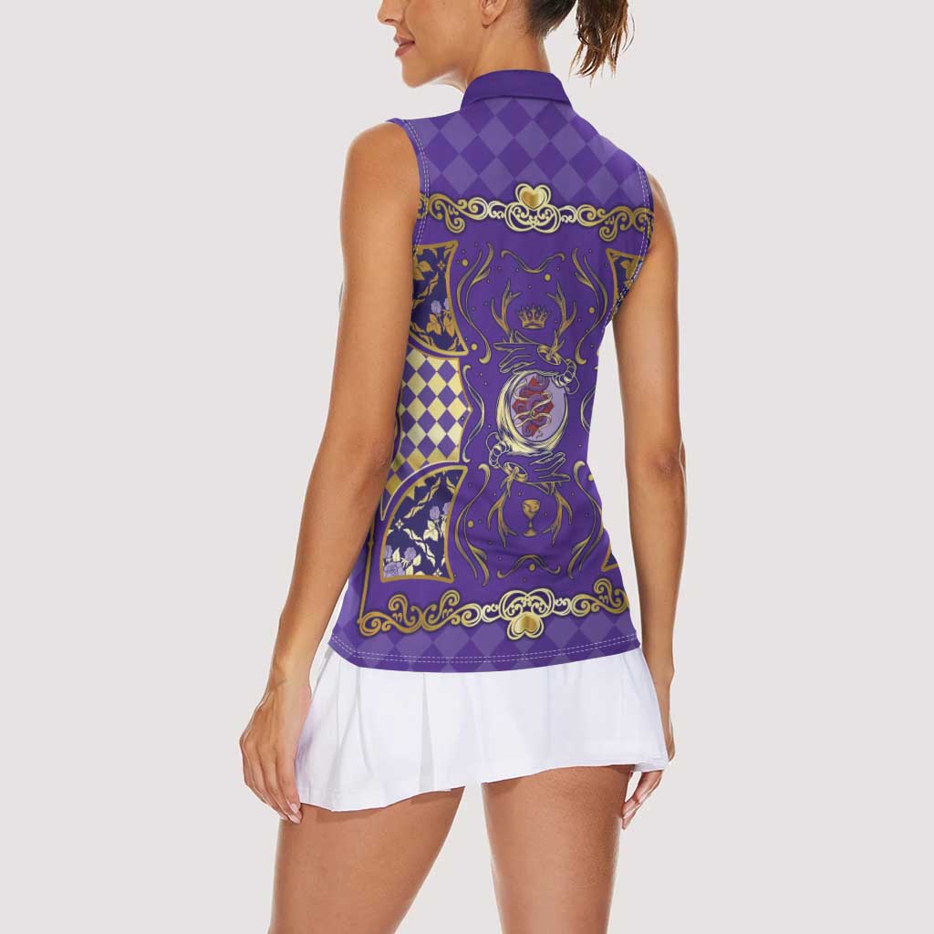 Zodiac Signs Women Sleeveless Polo Shirt The Air Element Baroque Diamonds Card