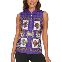 Zodiac Signs Women Sleeveless Polo Shirt The Air Element Baroque Diamonds Card