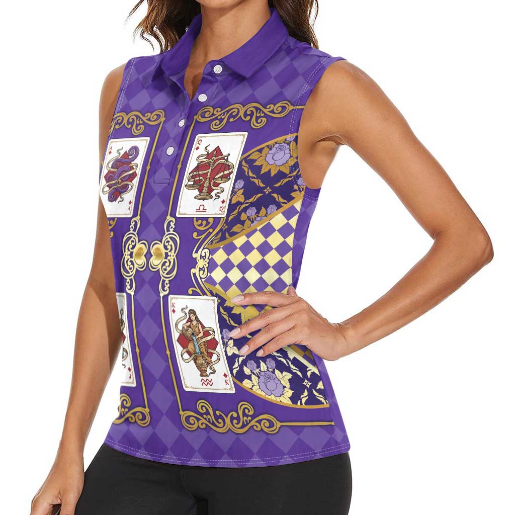 Zodiac Signs Women Sleeveless Polo Shirt The Air Element Baroque Diamonds Card
