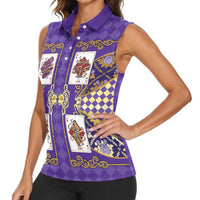 Zodiac Signs Women Sleeveless Polo Shirt The Air Element Baroque Diamonds Card