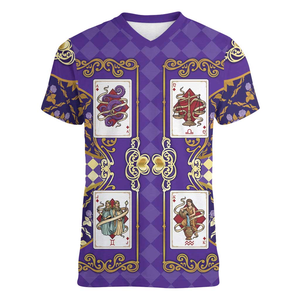 Zodiac Signs Women V-Neck T-Shirt The Air Element Baroque Diamonds Card