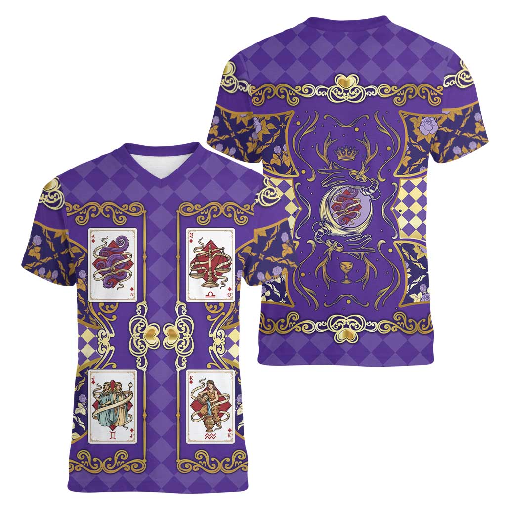 Zodiac Signs Women V-Neck T-Shirt The Air Element Baroque Diamonds Card