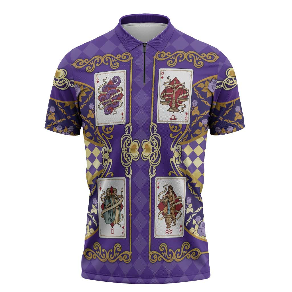 Zodiac Signs Zipper Polo Shirt The Air Element Baroque Diamonds Card