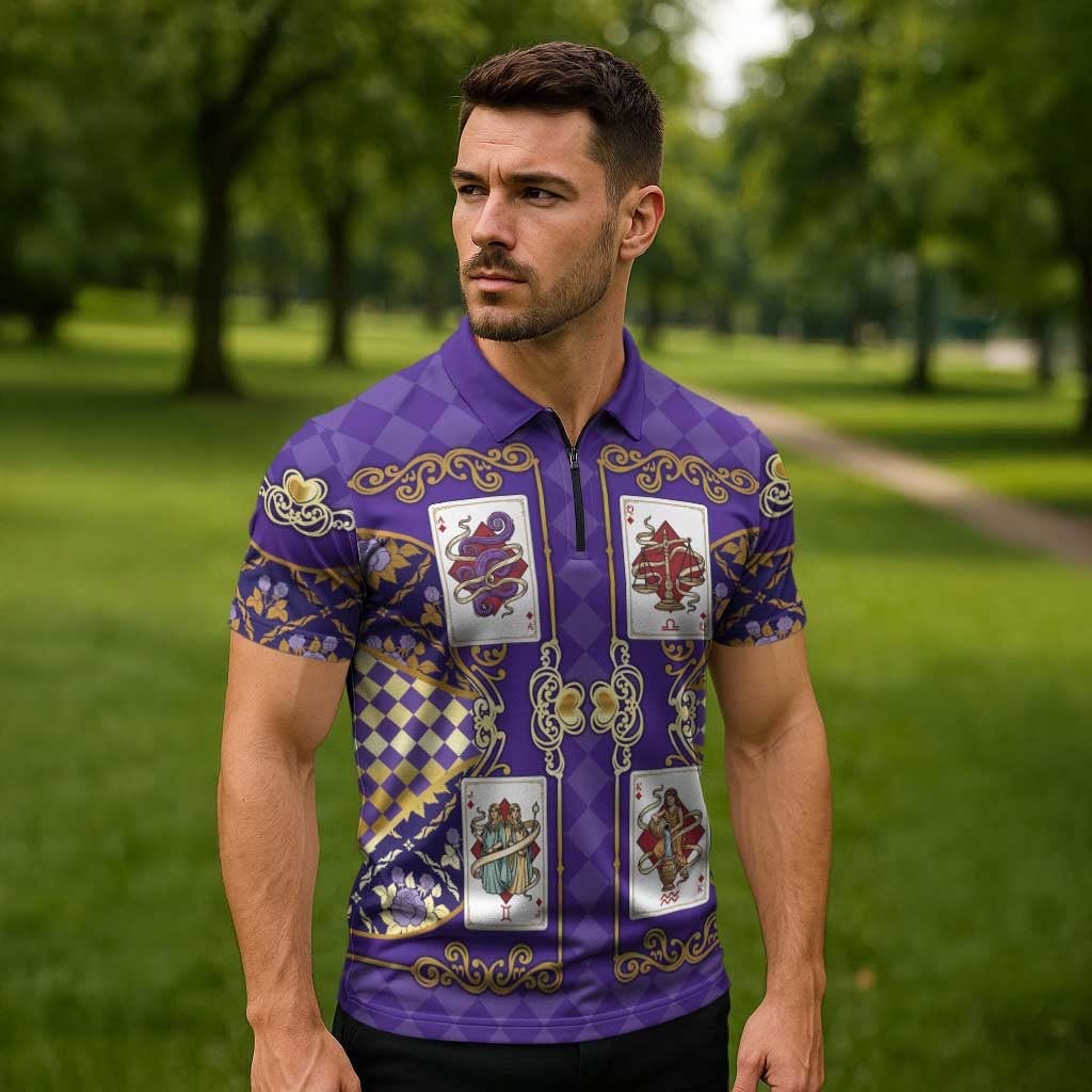 Zodiac Signs Zipper Polo Shirt The Air Element Baroque Diamonds Card