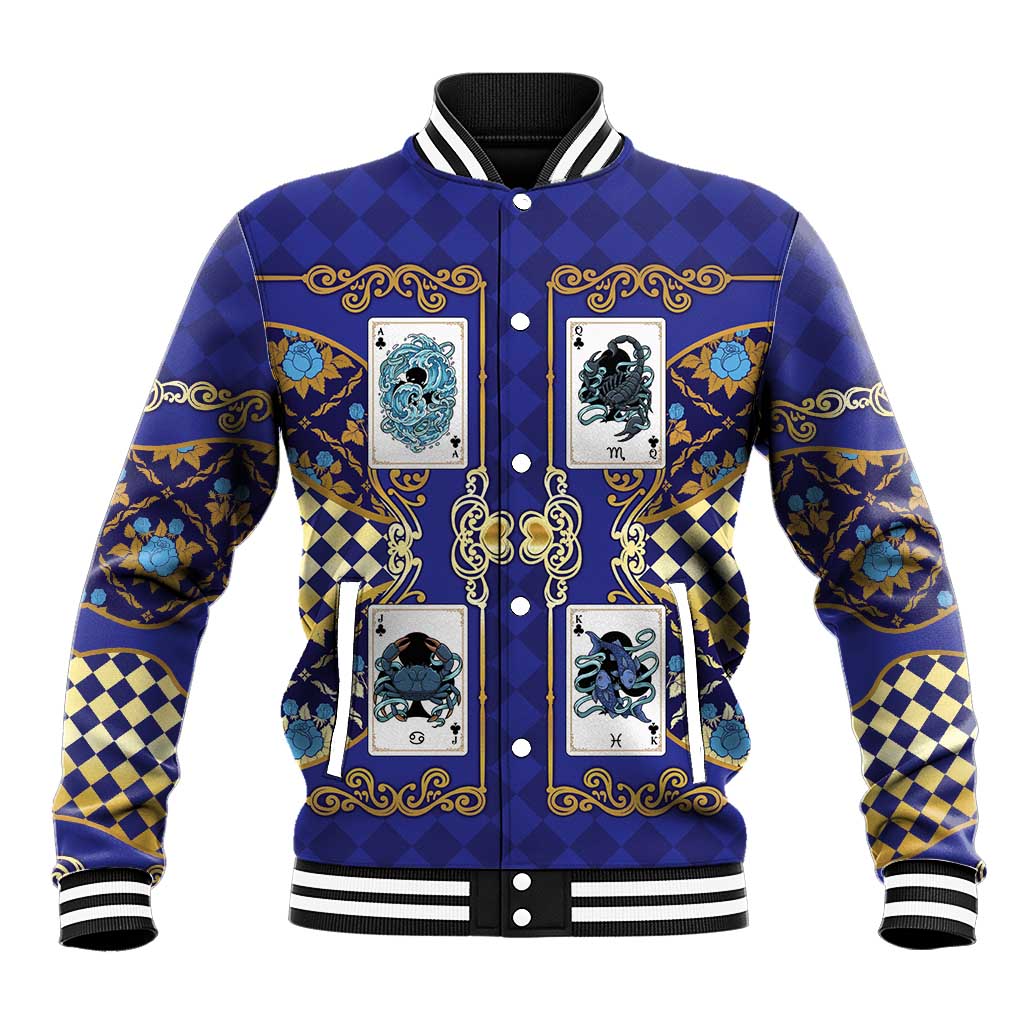 Zodiac Signs Baseball Jacket The Water Element Baroque Clubs Card