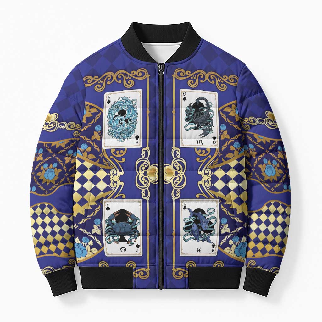 Zodiac Signs Bomber Puffer Jacket The Water Element Baroque Clubs Card