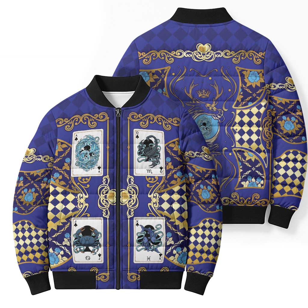 Zodiac Signs Bomber Puffer Jacket The Water Element Baroque Clubs Card