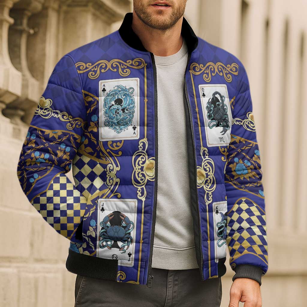Zodiac Signs Bomber Puffer Jacket The Water Element Baroque Clubs Card