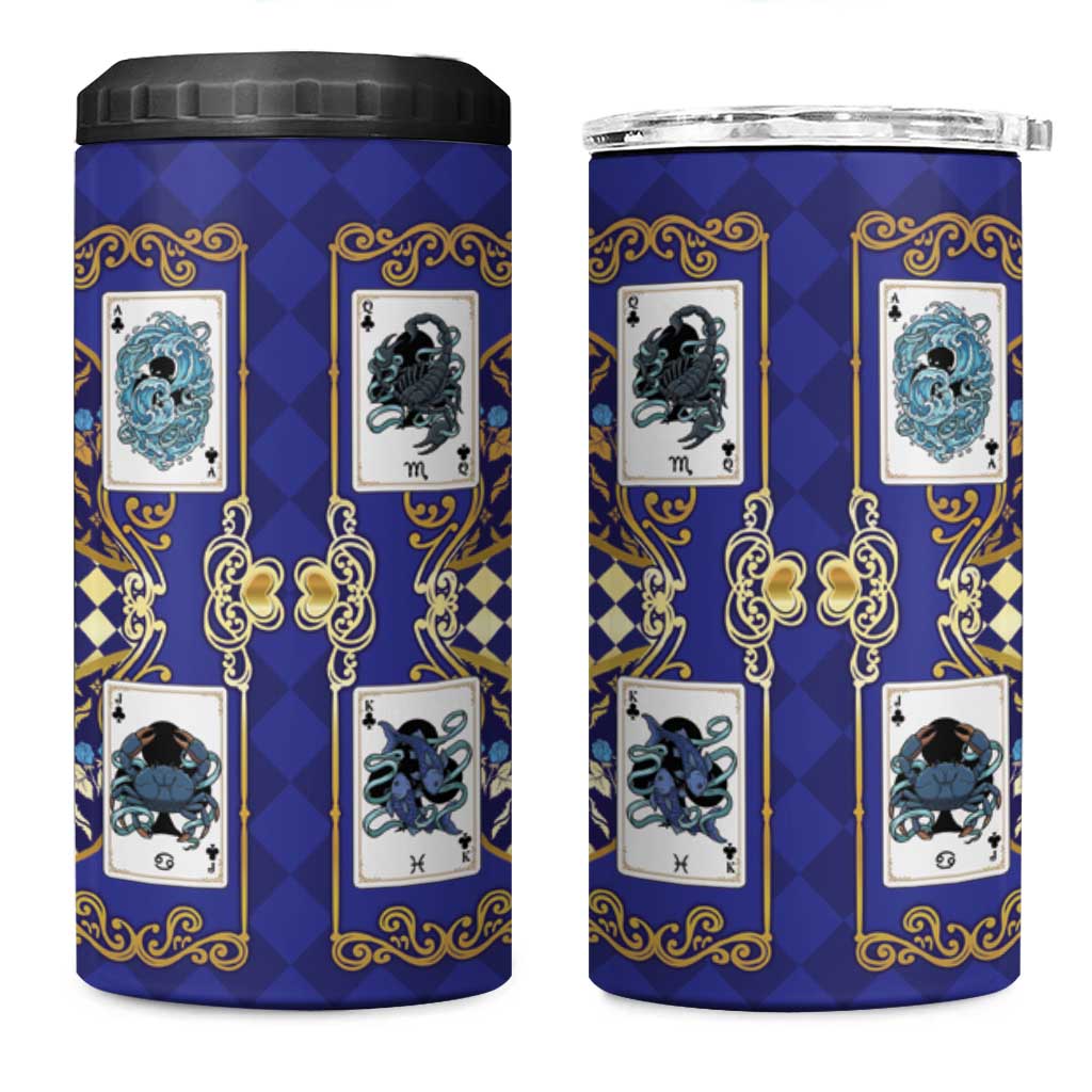 Zodiac Signs 4 in 1 Can Cooler Tumbler The Water Element Baroque Clubs Card