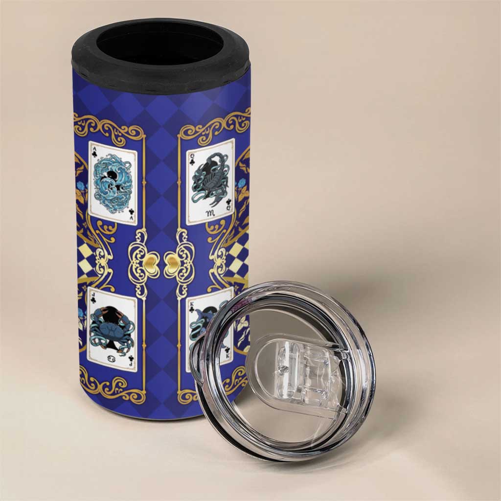 Zodiac Signs 4 in 1 Can Cooler Tumbler The Water Element Baroque Clubs Card