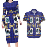 Zodiac Signs Couples Matching Long Sleeve Bodycon Dress and Hawaiian Shirt The Water Element Baroque Clubs Card