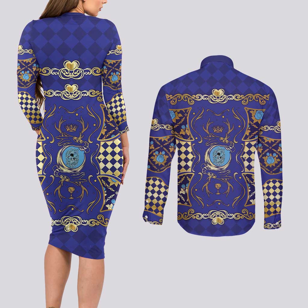 Zodiac Signs Couples Matching Long Sleeve Bodycon Dress and Long Sleeve Button Shirt The Water Element Baroque Clubs Card