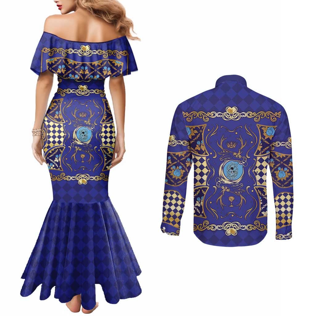 Zodiac Signs Couples Matching Mermaid Dress and Long Sleeve Button Shirt The Water Element Baroque Clubs Card
