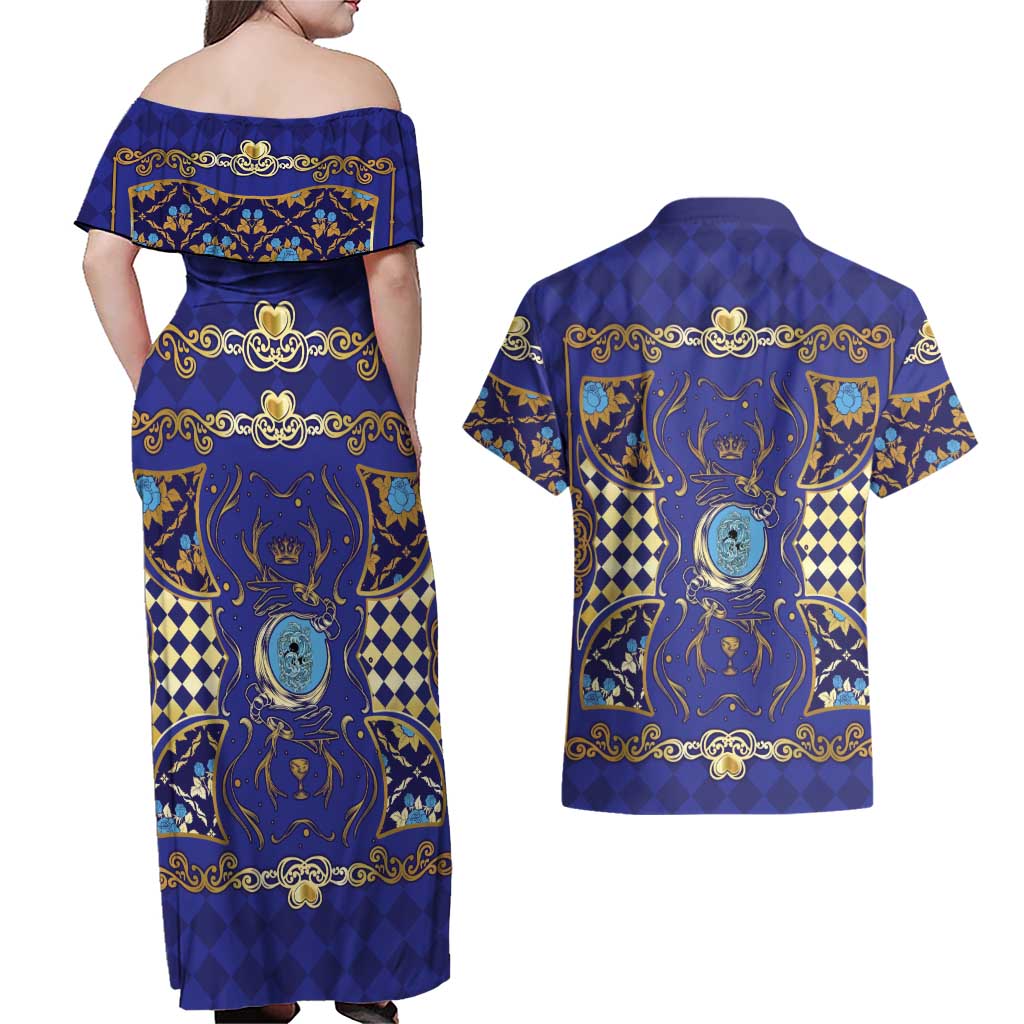 Zodiac Signs Couples Matching Off Shoulder Maxi Dress and Hawaiian Shirt The Water Element Baroque Clubs Card