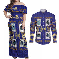 Zodiac Signs Couples Matching Off Shoulder Maxi Dress and Long Sleeve Button Shirt The Water Element Baroque Clubs Card