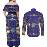 Zodiac Signs Couples Matching Off Shoulder Maxi Dress and Long Sleeve Button Shirt The Water Element Baroque Clubs Card
