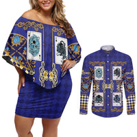 Zodiac Signs Couples Matching Off Shoulder Short Dress and Long Sleeve Button Shirt The Water Element Baroque Clubs Card