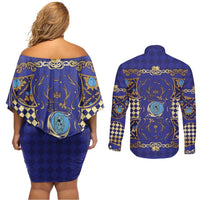 Zodiac Signs Couples Matching Off Shoulder Short Dress and Long Sleeve Button Shirt The Water Element Baroque Clubs Card
