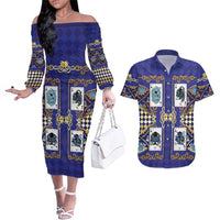 Zodiac Signs Couples Matching Off The Shoulder Long Sleeve Dress and Hawaiian Shirt The Water Element Baroque Clubs Card