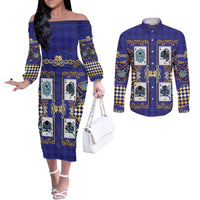 Zodiac Signs Couples Matching Off The Shoulder Long Sleeve Dress and Long Sleeve Button Shirt The Water Element Baroque Clubs Card