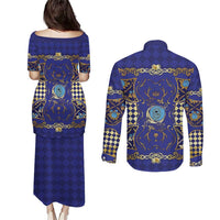 Zodiac Signs Couples Matching Puletasi and Long Sleeve Button Shirt The Water Element Baroque Clubs Card