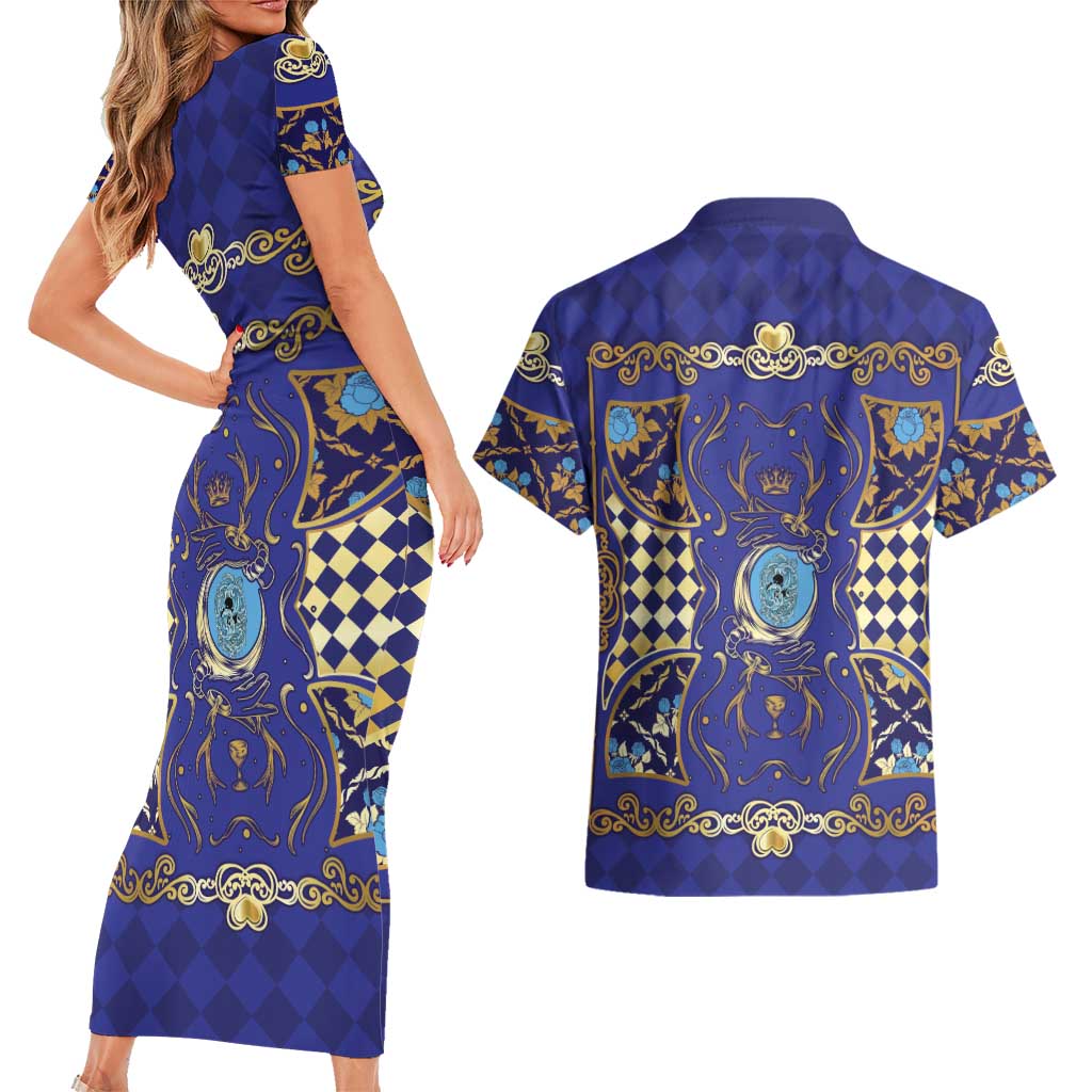 Zodiac Signs Couples Matching Short Sleeve Bodycon Dress and Hawaiian Shirt The Water Element Baroque Clubs Card
