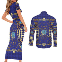 Zodiac Signs Couples Matching Short Sleeve Bodycon Dress and Long Sleeve Button Shirt The Water Element Baroque Clubs Card