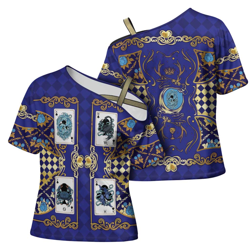 Zodiac Signs Cross Shoulder Shirt The Water Element Baroque Clubs Card