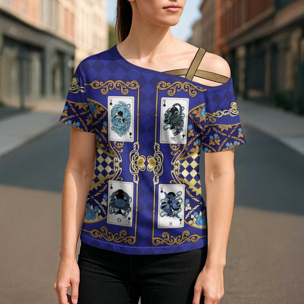 Zodiac Signs Cross Shoulder Shirt The Water Element Baroque Clubs Card
