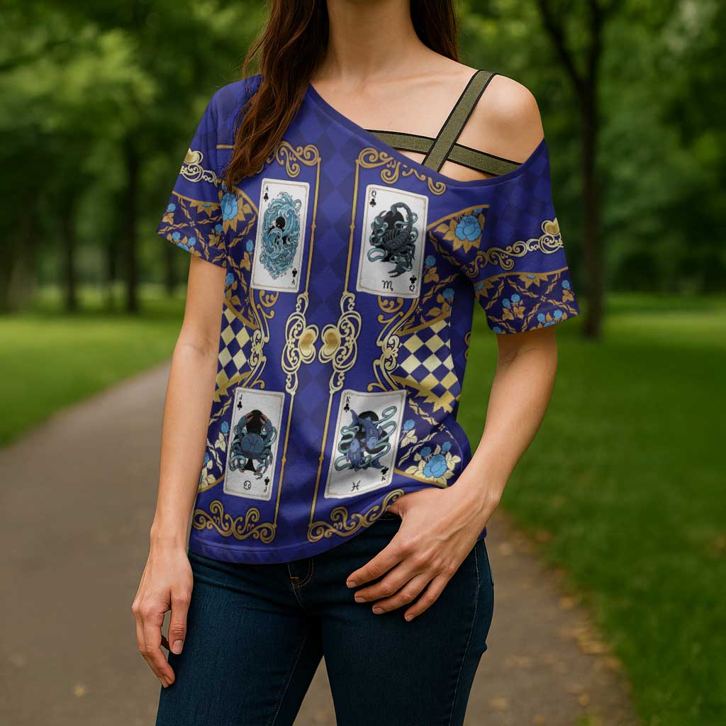 Zodiac Signs Cross Shoulder Shirt The Water Element Baroque Clubs Card