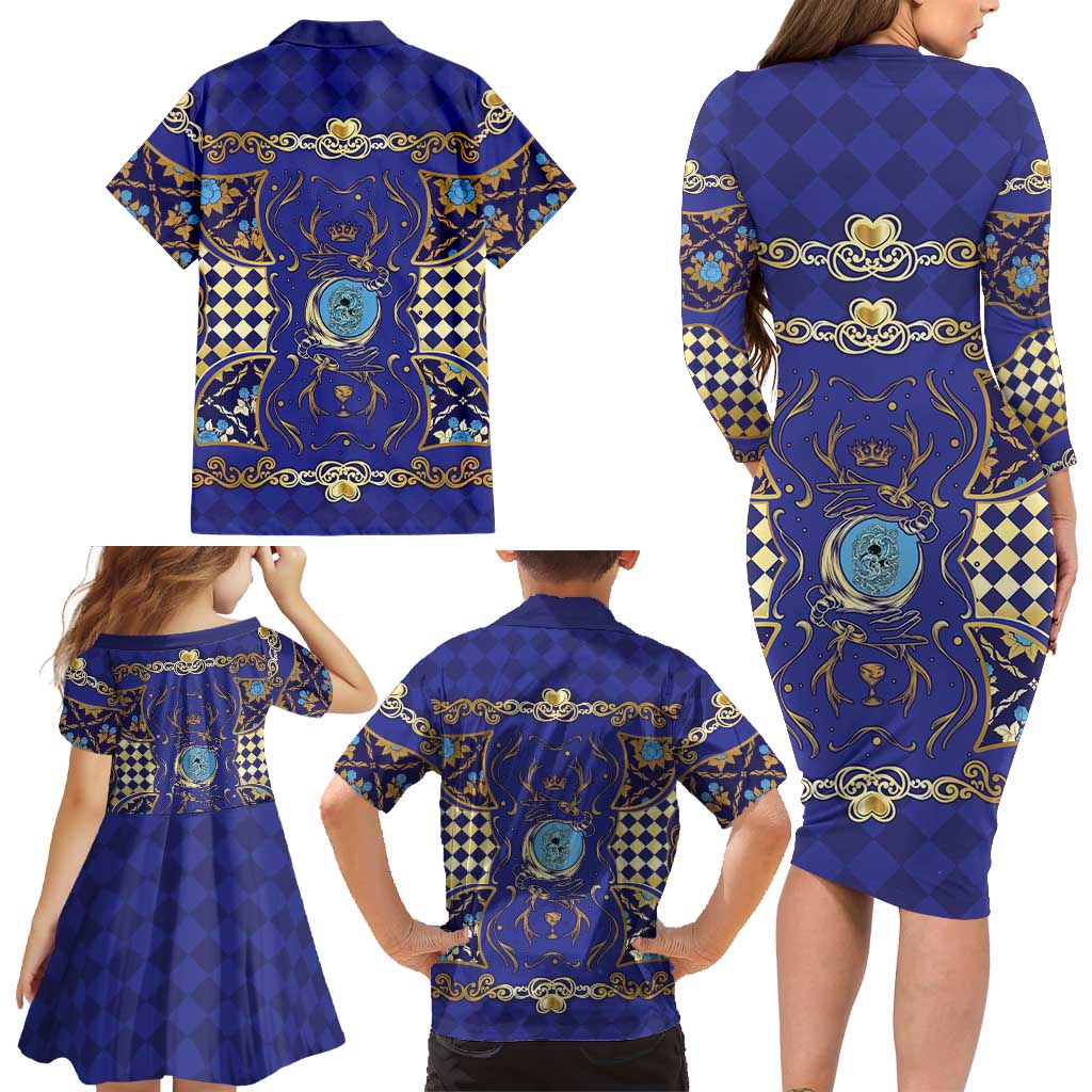Zodiac Signs Family Matching Long Sleeve Bodycon Dress and Hawaiian Shirt The Water Element Baroque Clubs Card