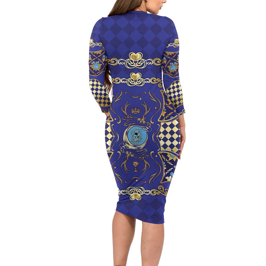 Zodiac Signs Family Matching Long Sleeve Bodycon Dress and Hawaiian Shirt The Water Element Baroque Clubs Card