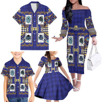 Zodiac Signs Family Matching Off The Shoulder Long Sleeve Dress and Hawaiian Shirt The Water Element Baroque Clubs Card