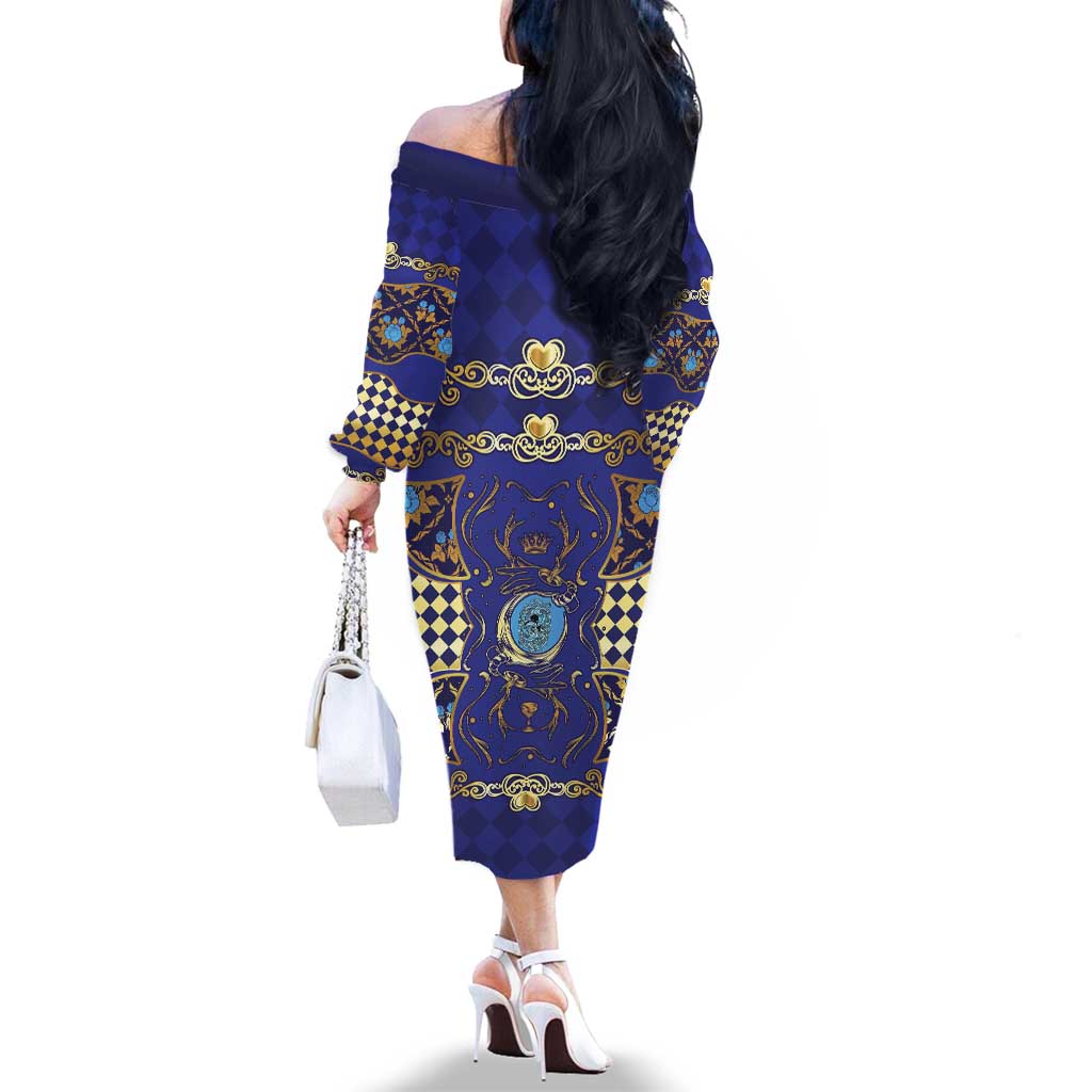 Zodiac Signs Family Matching Off The Shoulder Long Sleeve Dress and Hawaiian Shirt The Water Element Baroque Clubs Card